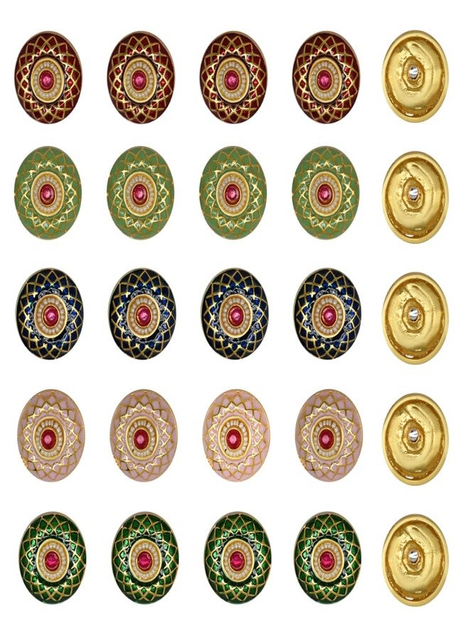 Satra Traders Meenakari Kundan Beads Handcrafted Enamel Beads for Jewelry Making,DIY Crafts & Decorative Gold-Plated Beads for Necklaces, Bracelets | Size : 22mm | 6pcs | C-602 | Dark Green - Image 3